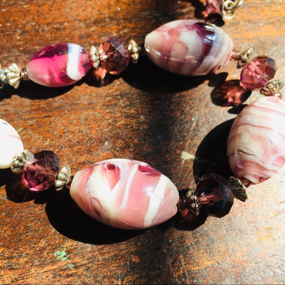 🔥 Vintage Purple Swirl Art Glass Necklace - Purple & Crystal Beads💕 - Picture 2 of 6